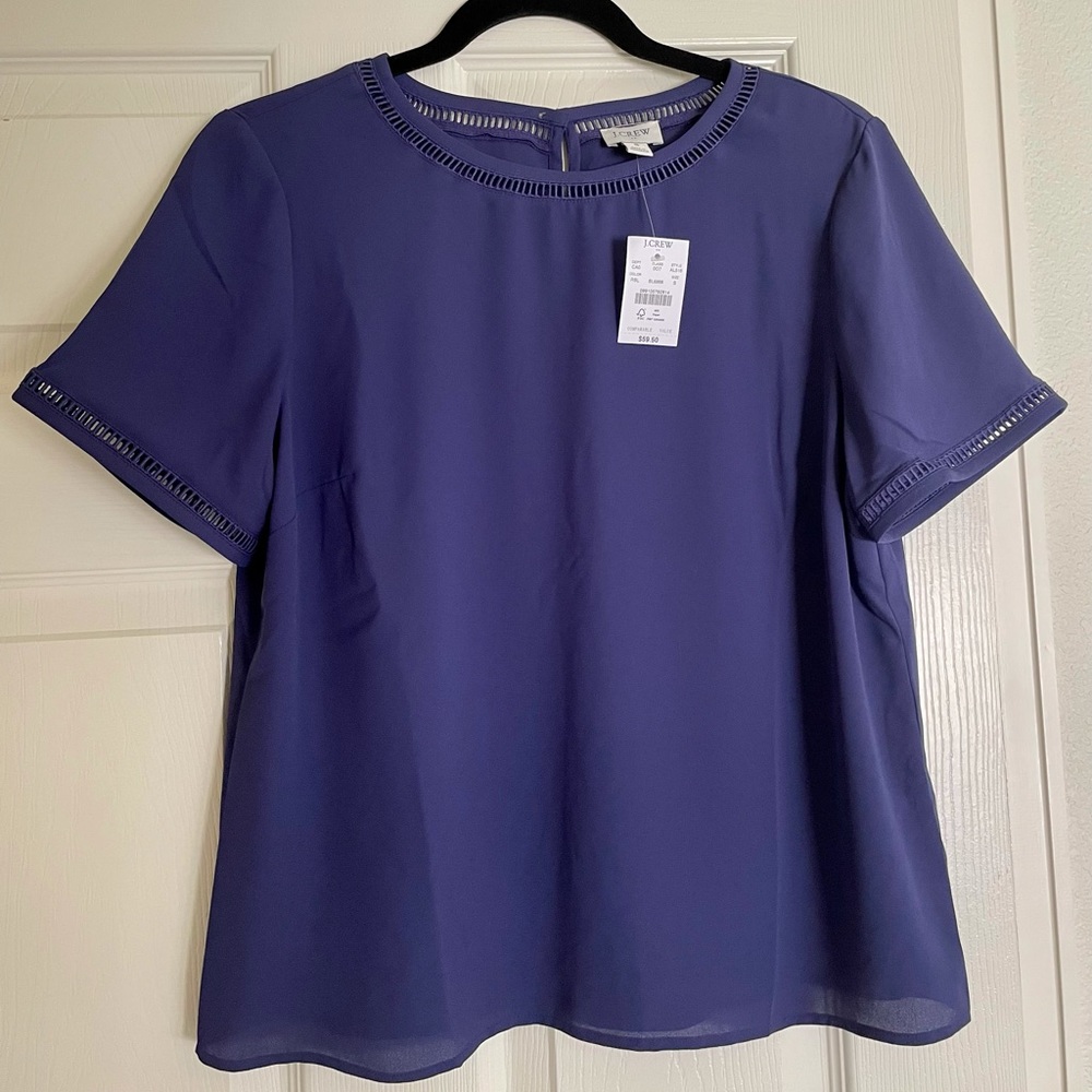 Blue ladder trim short sleeve top - Small